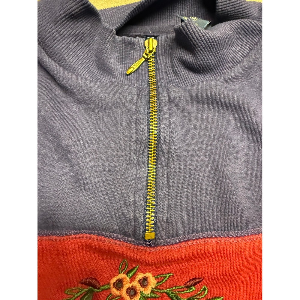 Allison Smith II Vintage Colorblock Floral Embroidered Quarter Zip Sweatshirt 1X - Picture 3 of 8